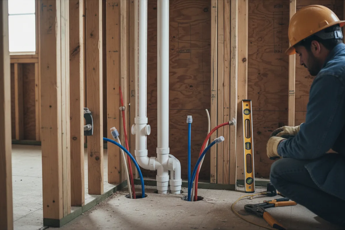 Drain and supply rough-in during Sump Pump Repair in West Jefferson